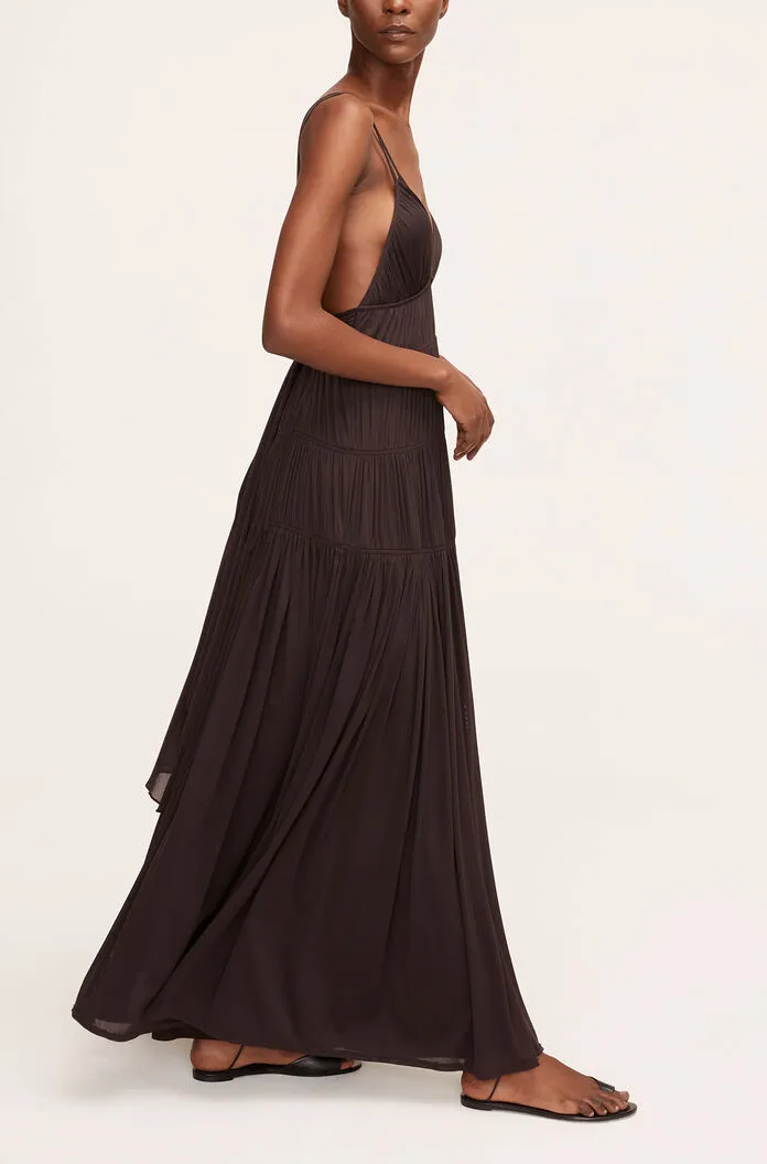 Ruched Mesh Maxi Dress - Walnut