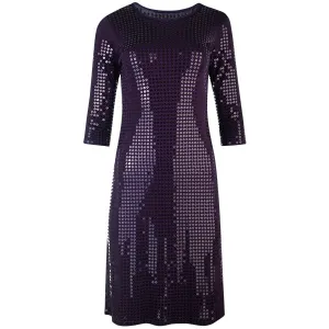Sequin 3/4 Length Sleeve Dress in Dark Grape