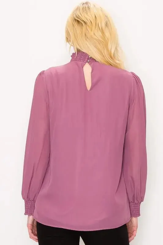 Sloan Puff Sleeve High-Neck Blouse