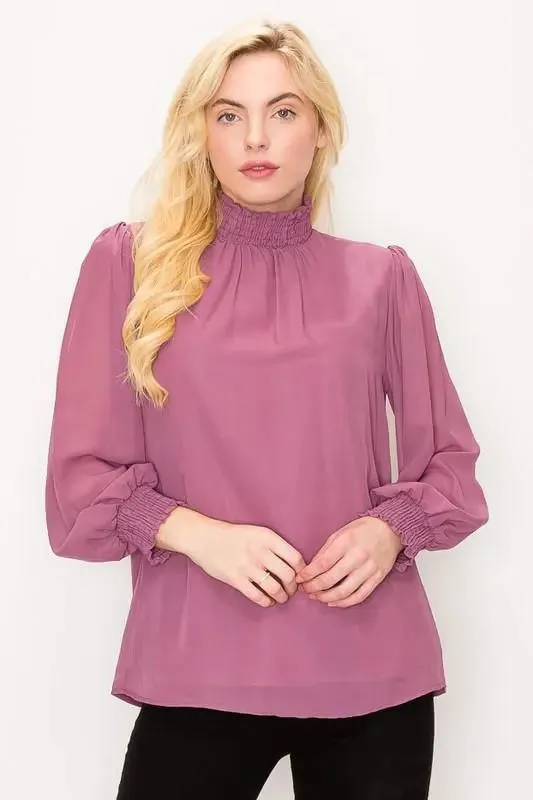 Sloan Puff Sleeve High-Neck Blouse