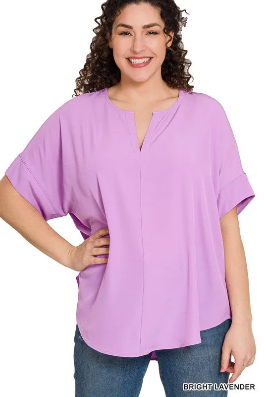 Split Neck Short Sleeve Top