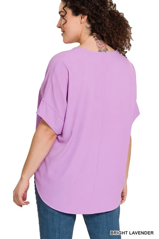 Split Neck Short Sleeve Top
