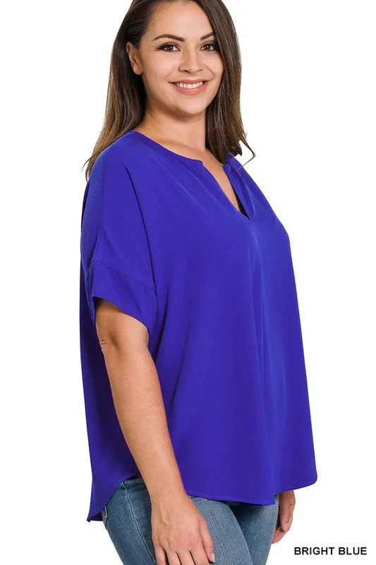 Split Neck Short Sleeve Top