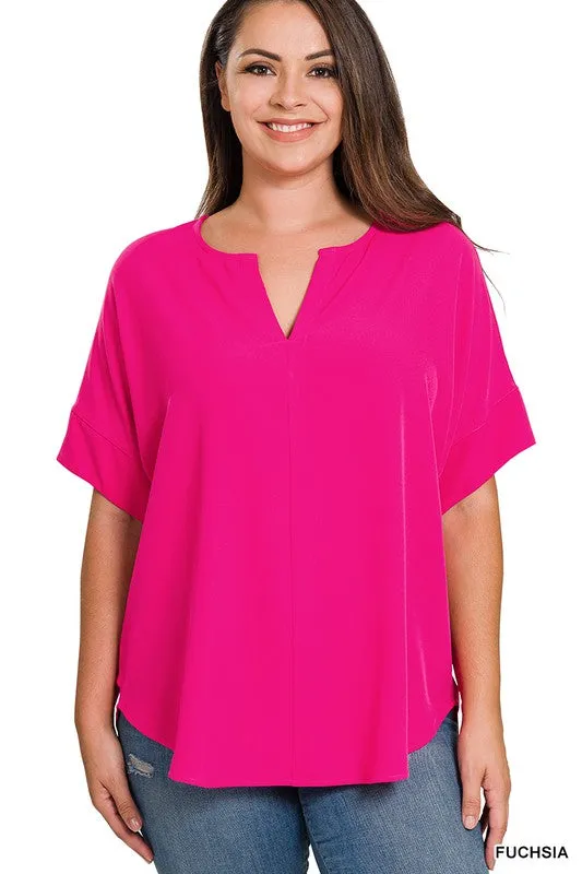 Split Neck Short Sleeve Top