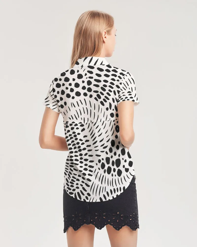 Spotted Women's All-Over Print Short Sleeve Button Up
