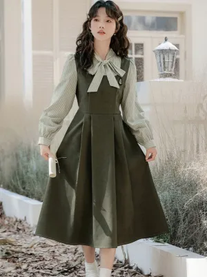 Striped Style Dress Splicing Faux College