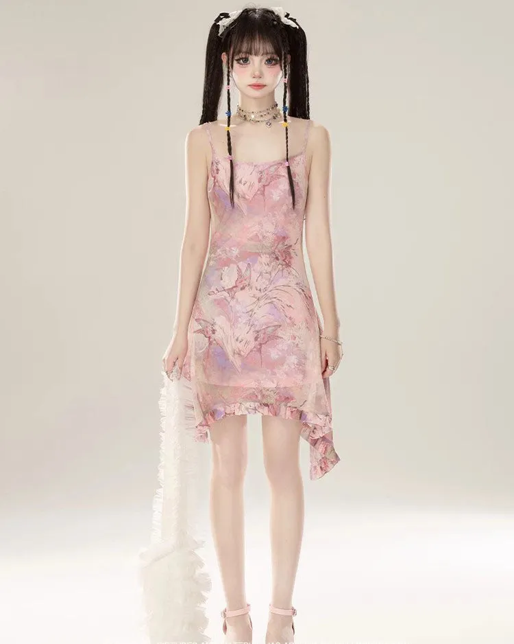 Summer Floral Irregular Sling Dress