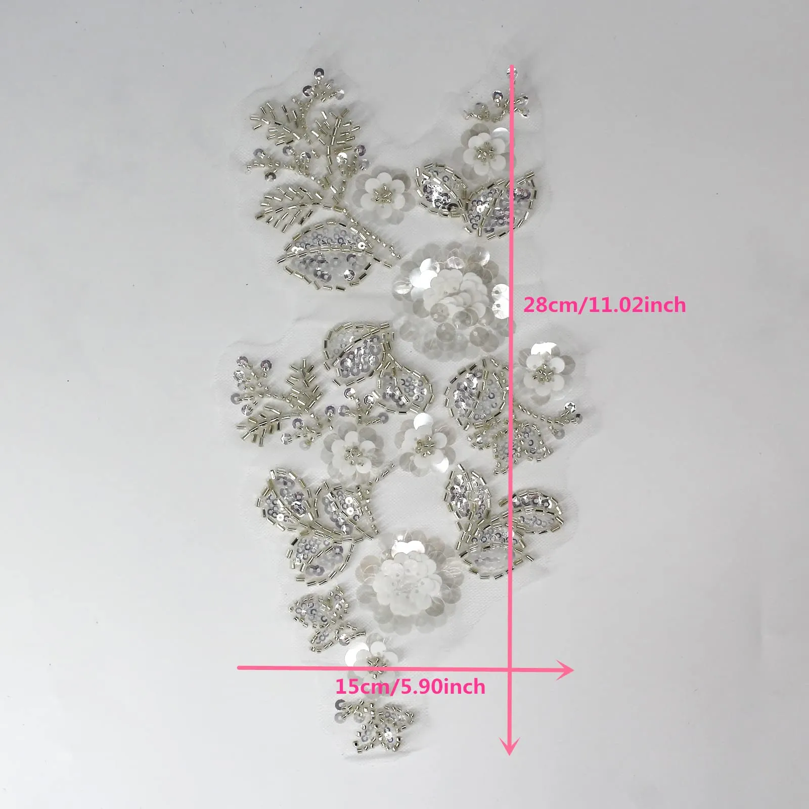 SUNMOVE One Pair 3D Beaded Embroidery Sequin Lace Applique White Mirror Sew On Flower Fabric Collar Patch Motif Wedding Gown Dress Bridal DIY Crafts