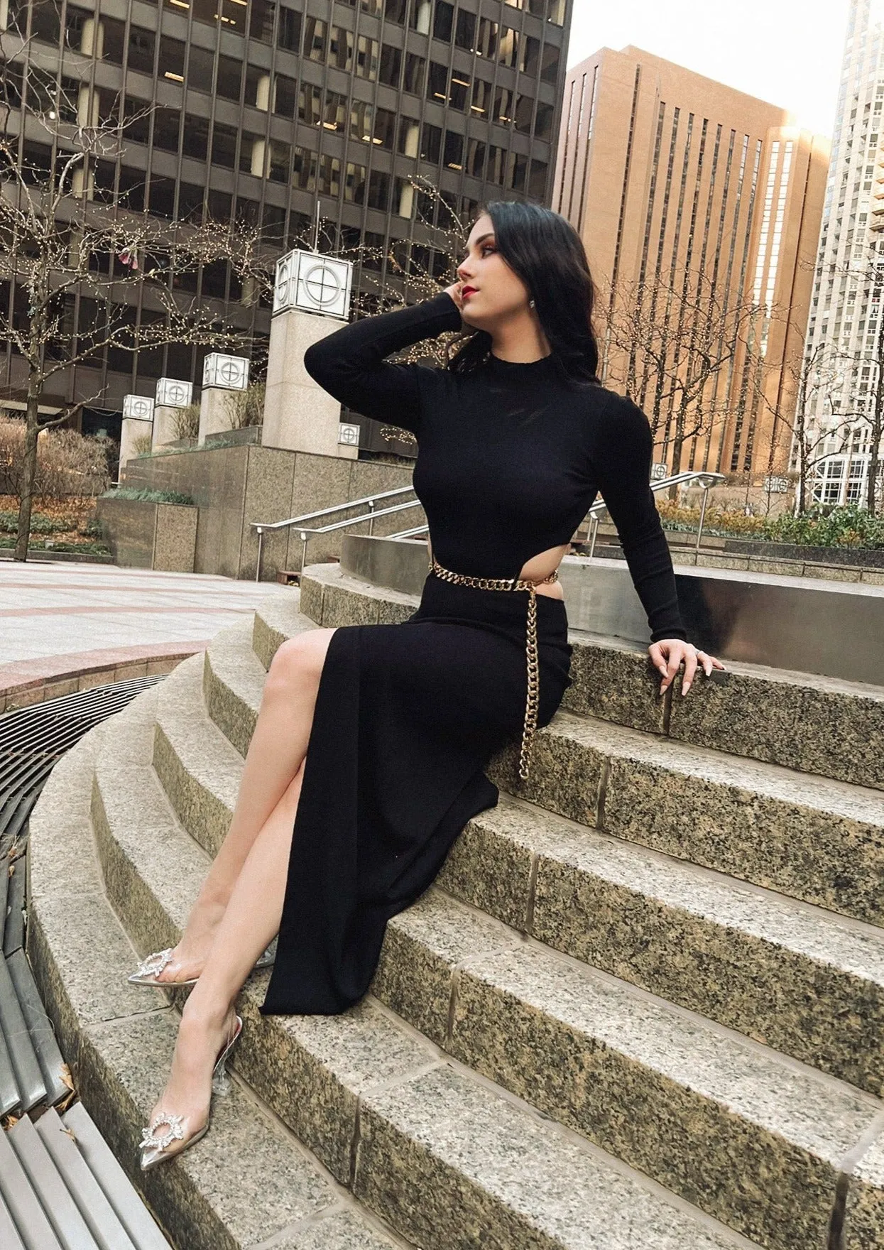Vittoria Black Knit Cut Out Dress