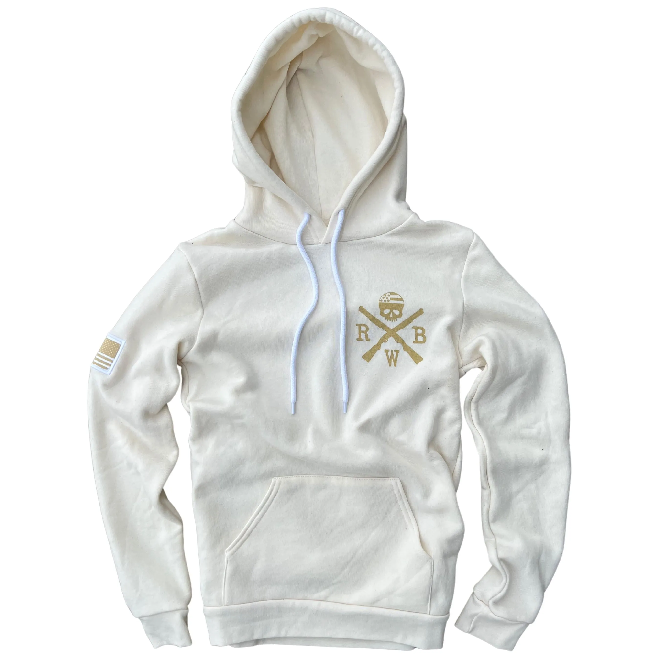 Women's American Flag Patch Pullover Hooded Sweatshirt (Natural)