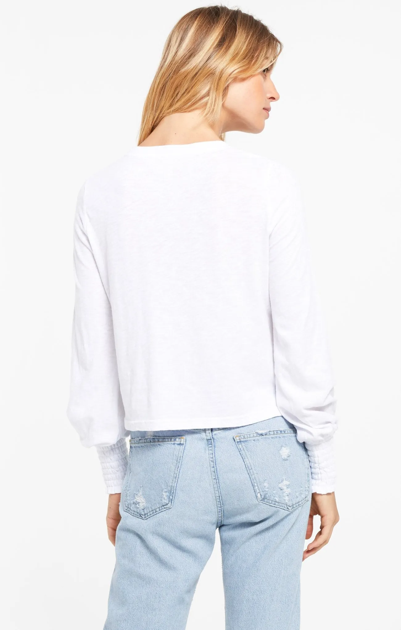 Z Supply "Lyla" Knit Top With Elastic Puff Sleeve Detail | Black, White